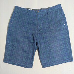 Volcom Monty flat front shorts men's size 40 dark blue light blue plaid pattern